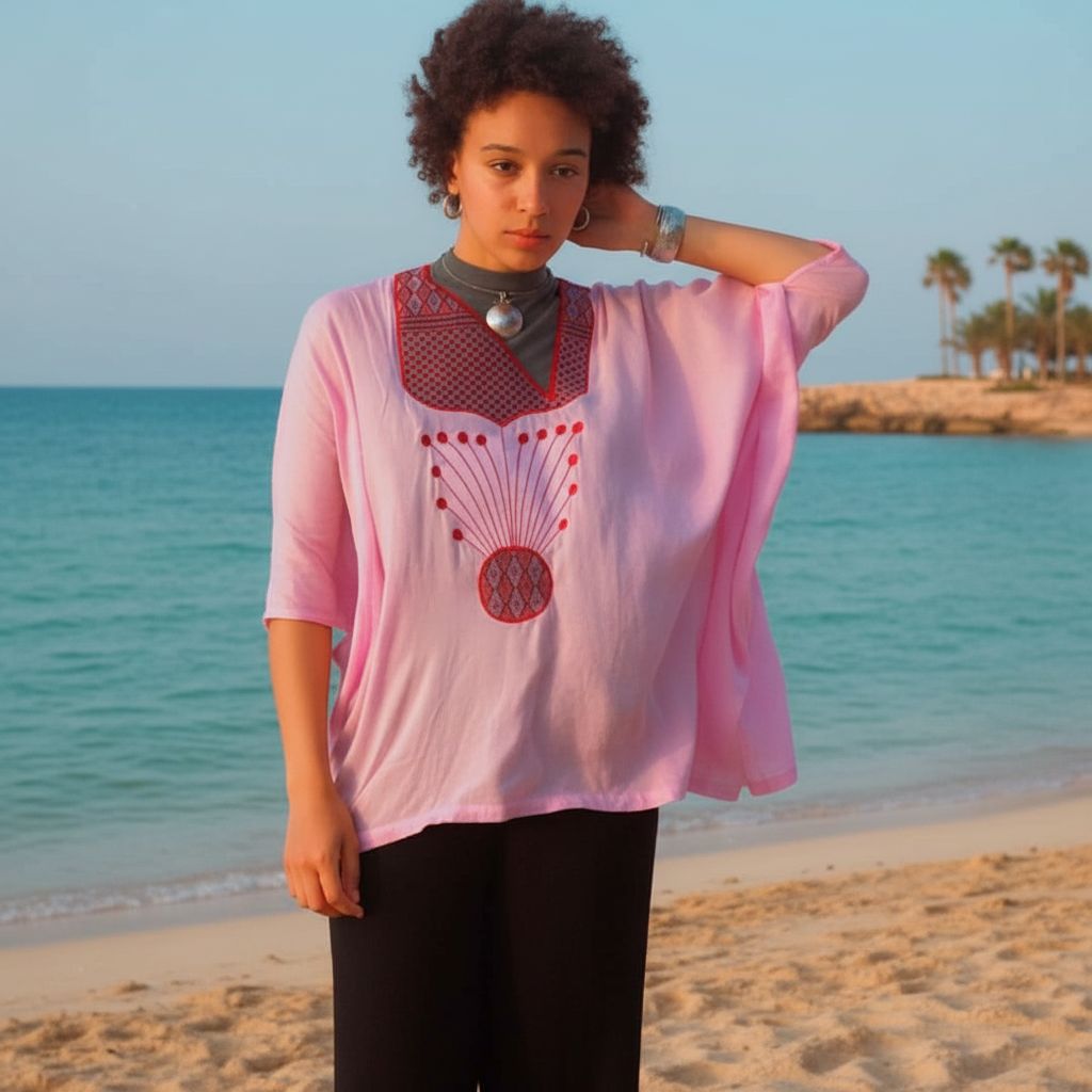 Haut Bohème Coton Rose Chic - Éclat Estival et Élégance Artisanale