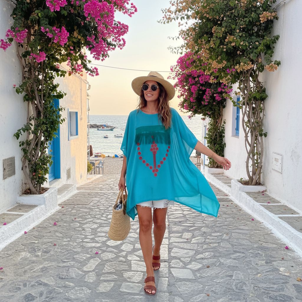 Tunique Bohème Chic Turquoise - Élégance Artisanale