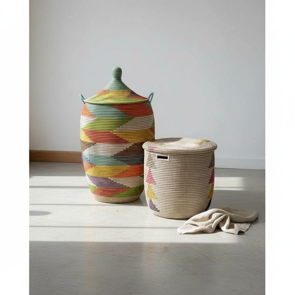 PAIRE DE PANIER A LINGE "YAYE DOM" MULTIOLORE A GEOMETRIE VARIABLE