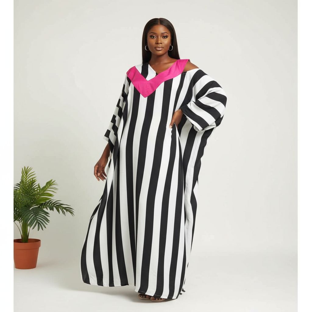 Tunique femme rayée noir et blanc ample avec col en V