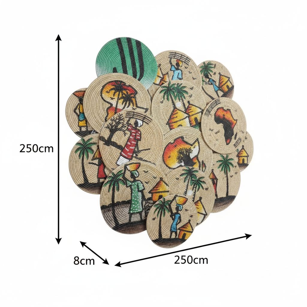 Décoration murale ethnique : plateau mural tressé artisanal en fibres naturelles