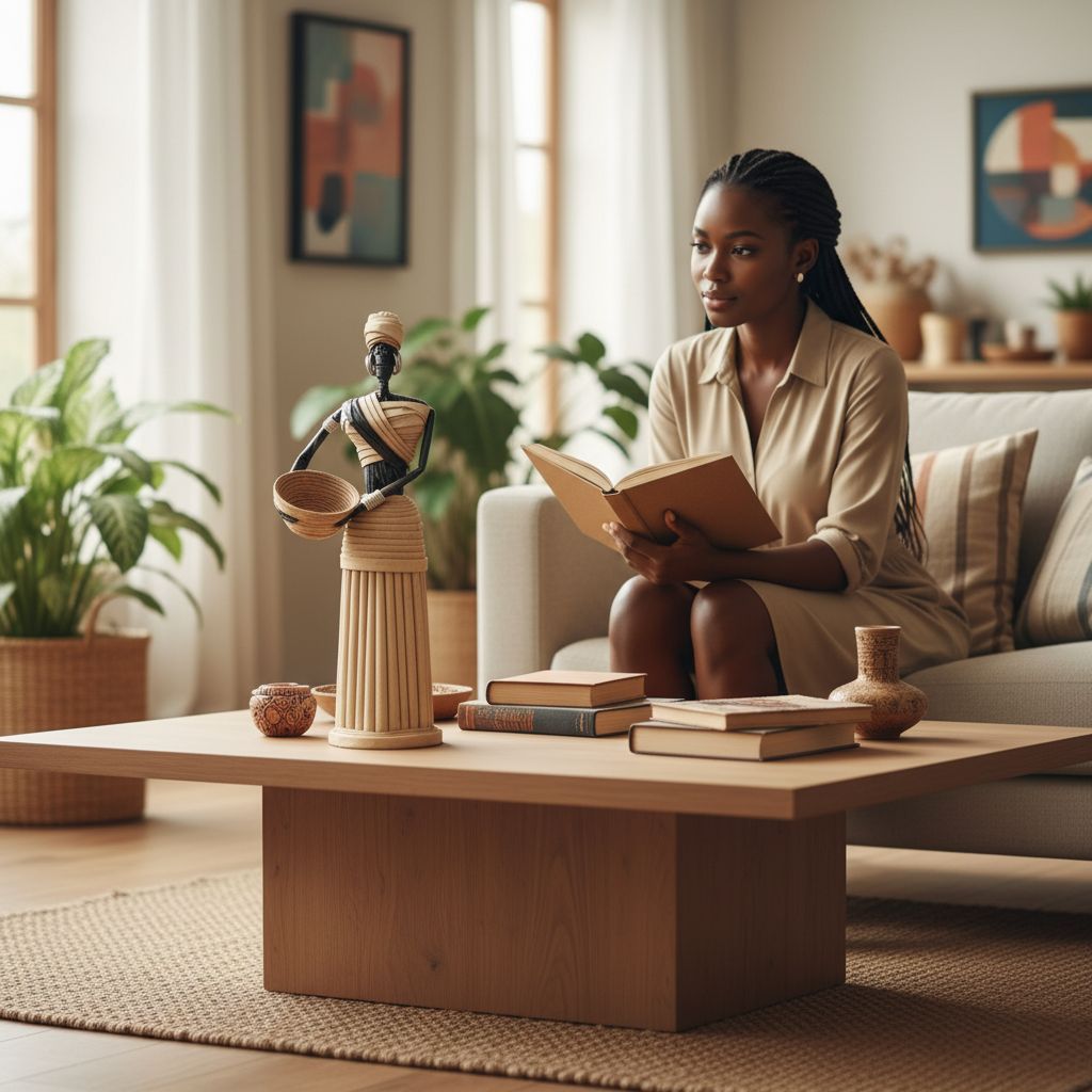 Sculpture africaine en papier recyclé – Statue femme artisanale déco ethnique