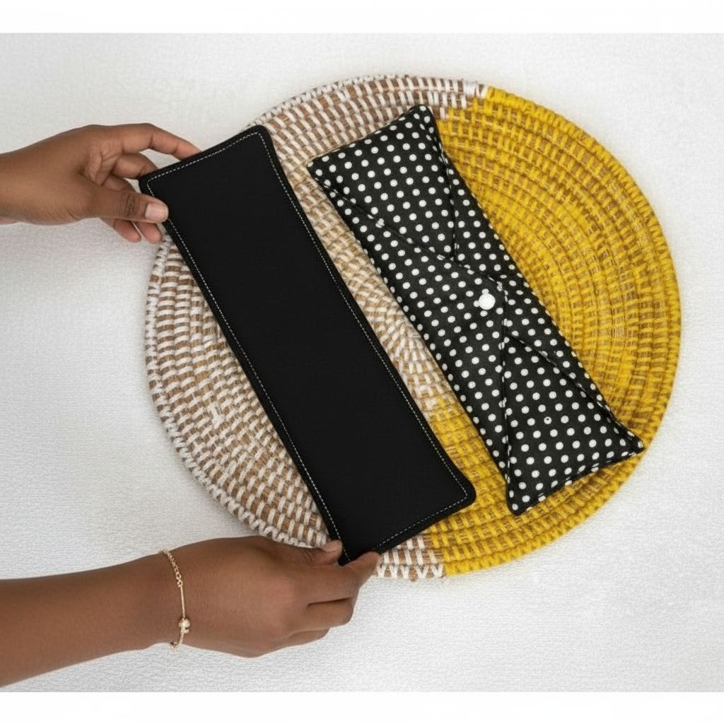 Serviette hygiénique lavable noire à pois – Protection intime écologique femme