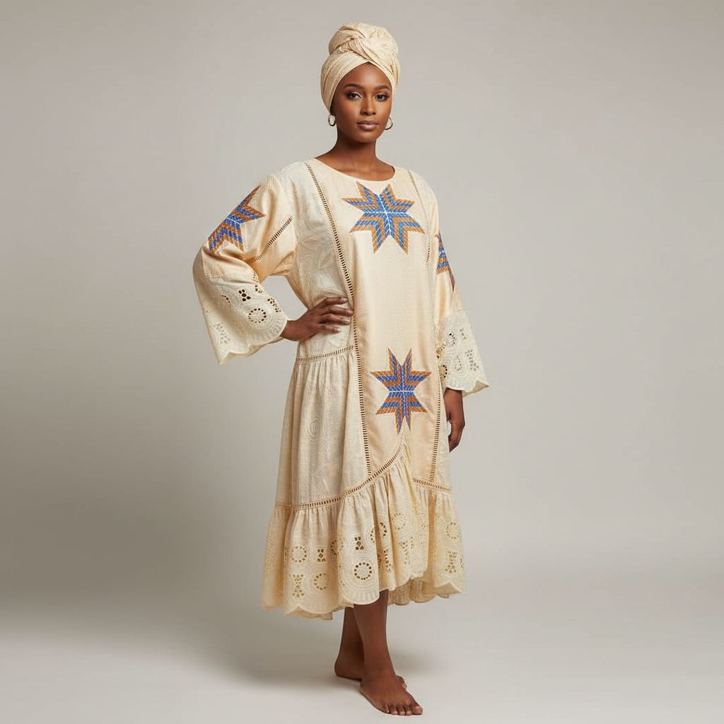 Ensemble marinière femme brodé chic avec bazin, pagne et foulard élégant