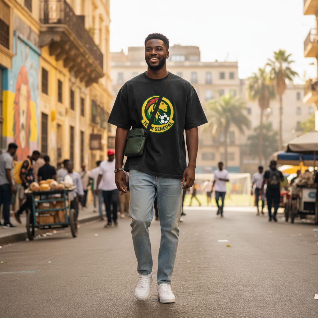 T-shirt Sénégal homme – Supporter équipe nationale, coupe oversize, coton