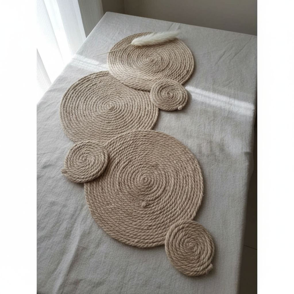 Décoration murale en corde beige 80 cm – Tapis mural bohème naturel