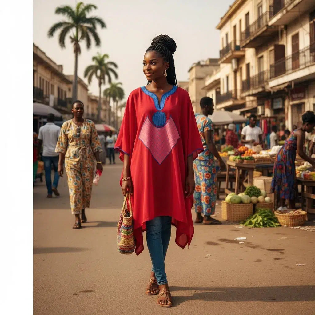 Haut pagne tissé femme chic – Tunique ethnique brodée fait main