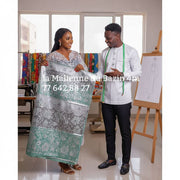 Bazin thioup 4 mètres gris vert, tissu africain élégant pour robe femme