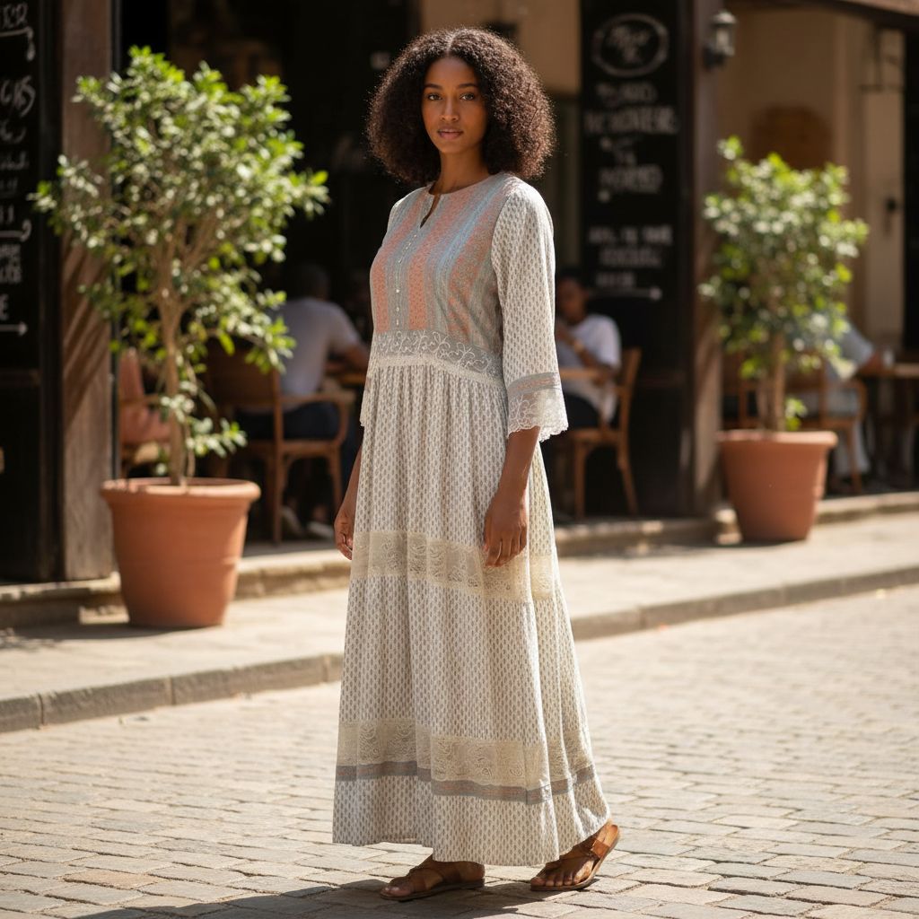 Robe longue bohème chic femme en soie et dentelle, manches longues élégante