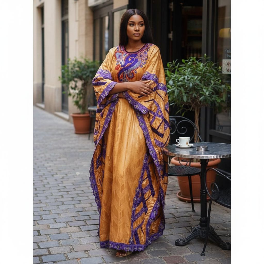 Grand boubou geztner avec broderie brodee et garnitures