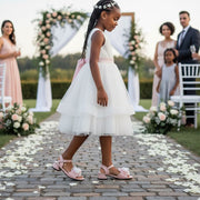 Chaussures fille cérémonie roses perles et tulle