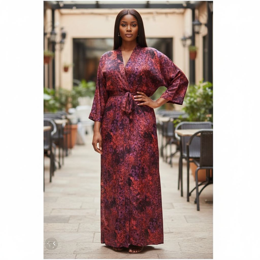 Robe longue femme colorée en soie rouge orange mauve, chic et élégante