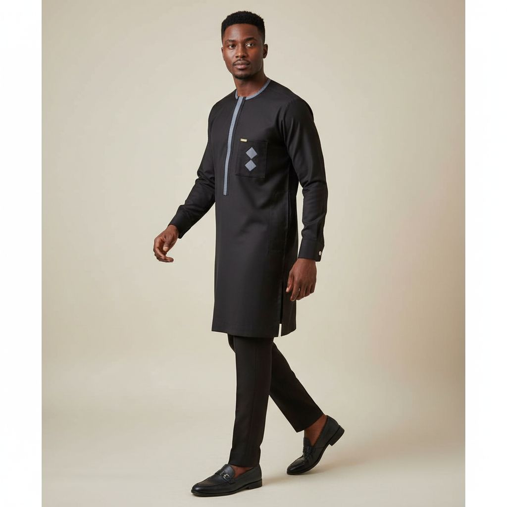 Tunique homme élégante marron en coton – vêtement traditionnel et moderne