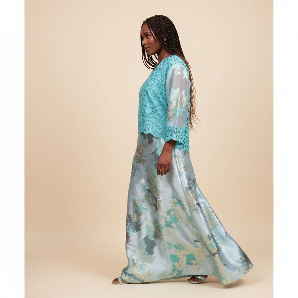 Robe femme brocart dentelle élégante, longue, idéale cérémonie ou soirée