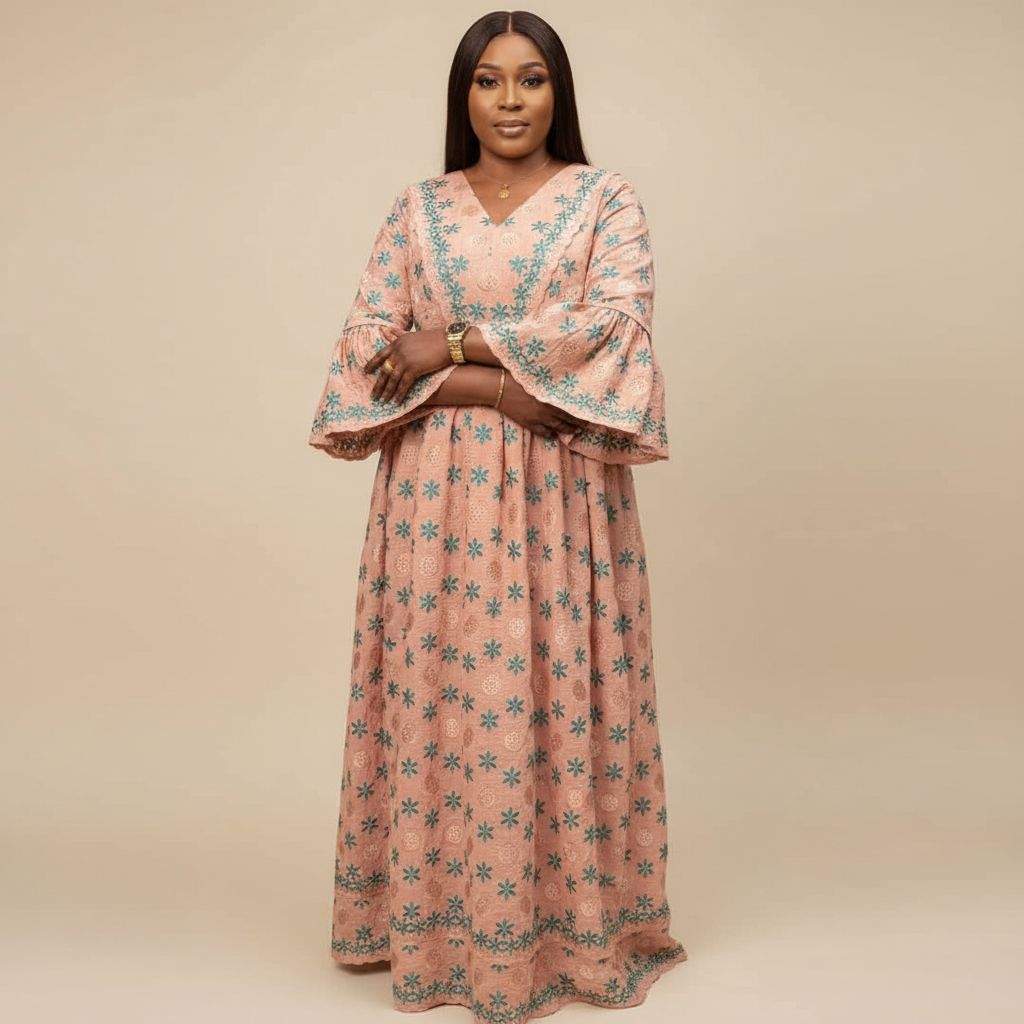 Robe femme brodée longue élégante, dentelle bohème chic, multicolore