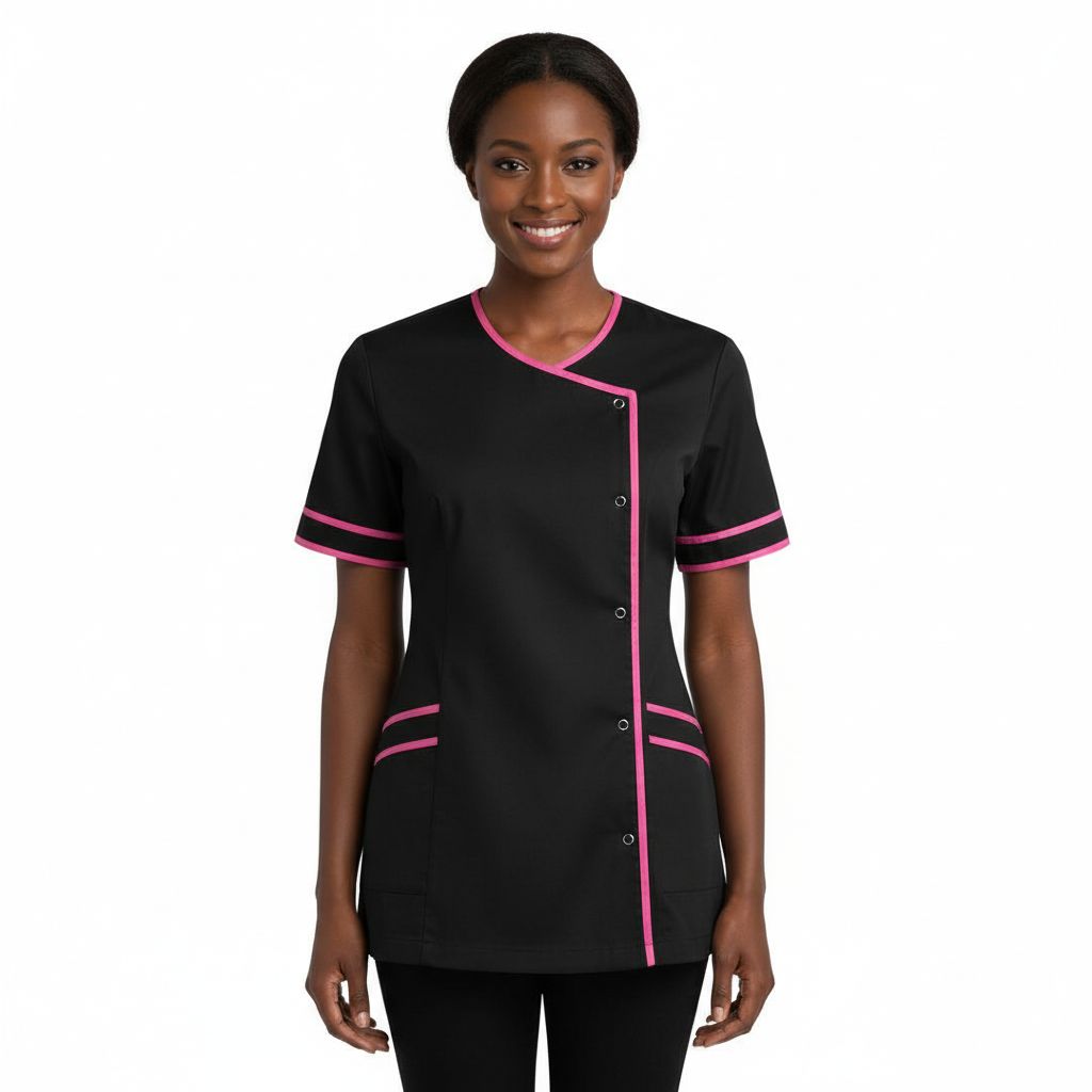 Blouse institut de beauté femme en noir et rose