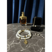 Bracelet main de Fatma en pierre de sélénite et acier inoxydable