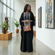 Tunique noire brodée femme en coton, élégance ethnique chic grande taille