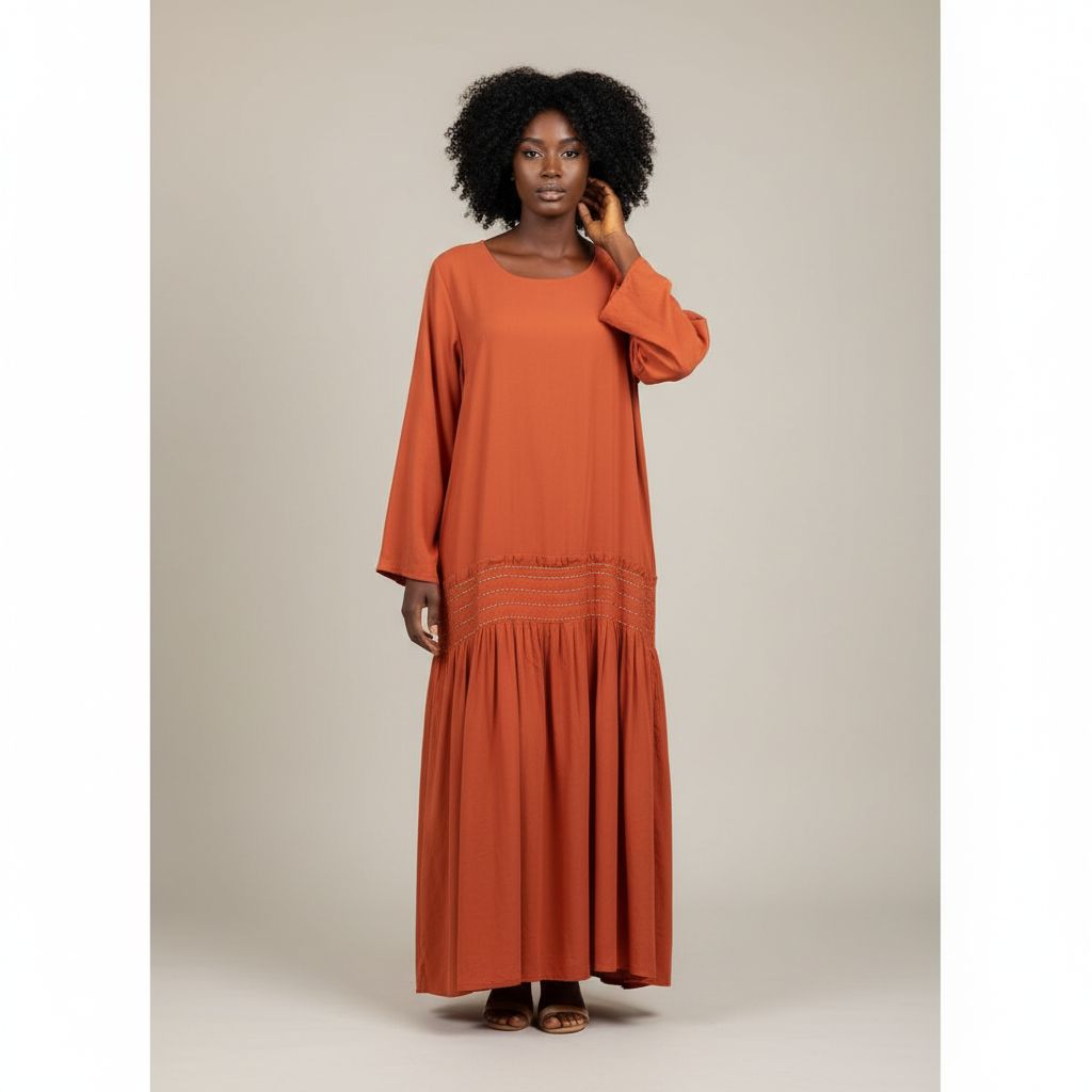 Robe orange perles dorées longue élégante femme chic et confortable