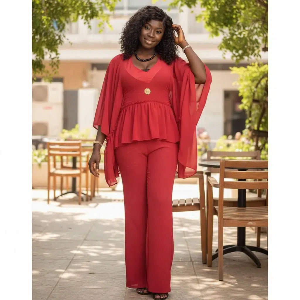 Ensemble femme ceinture à la taille chic, élégant avec broche dorée