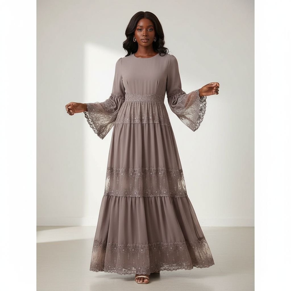 Robe évasée femme taupe dentelle bohème