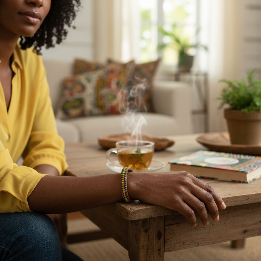Bracelet macramé fait main vert jaune rouge, bijou artisanal sénégalais