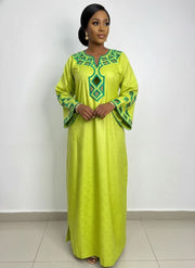 Robe boubou africain bazin brodé verte
