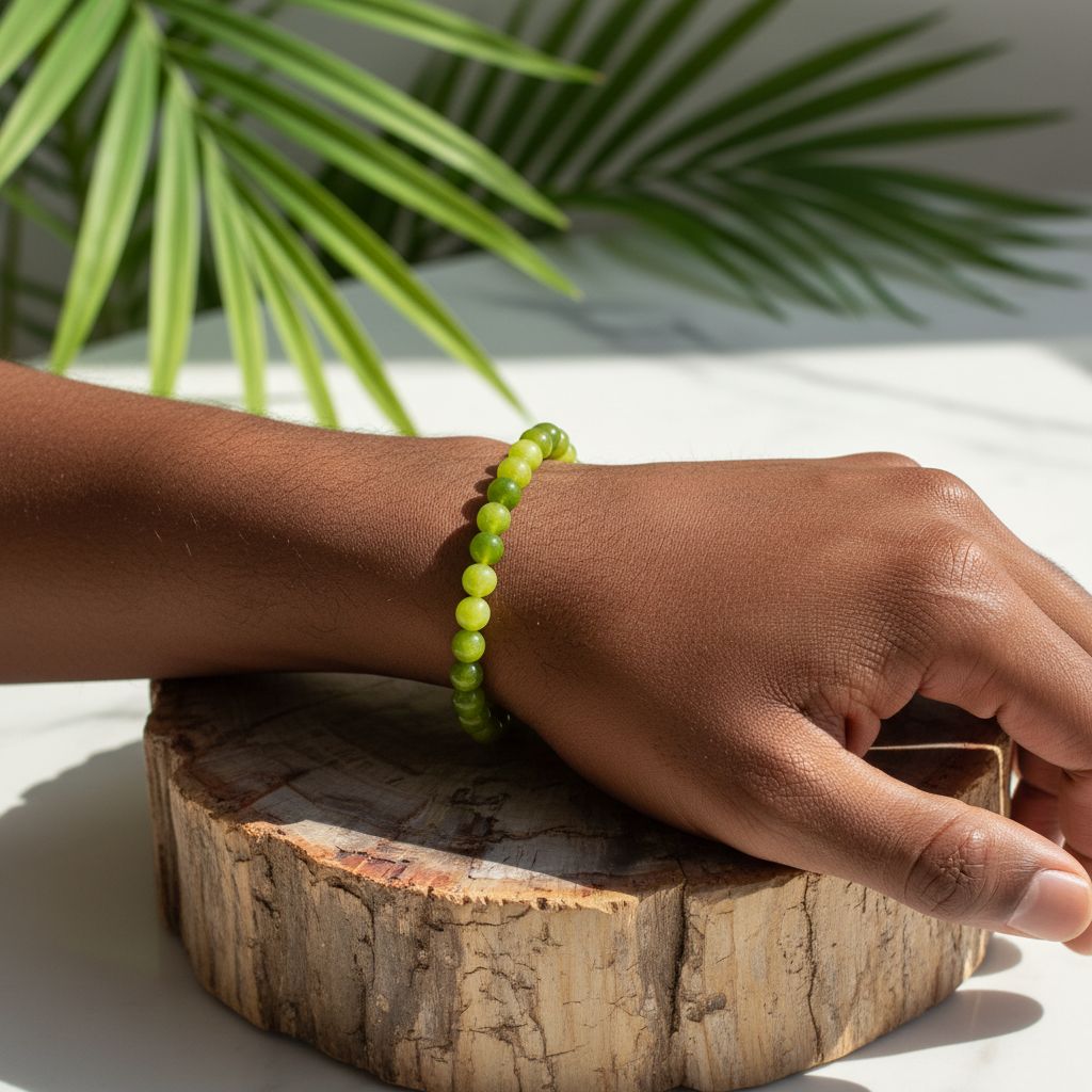 Bracelet en pierre de péridot 8mm – bijou vert naturel bien-être mixte