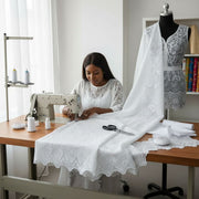 Tissu voile brodé coton élégant, dentelle blanche ou noire pour robe et mariage