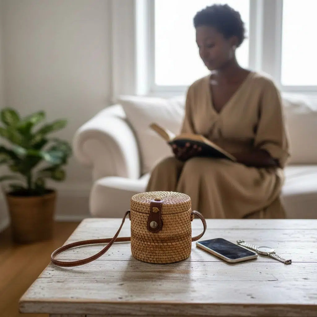 Sac bandoulière rotin femme bohème rond