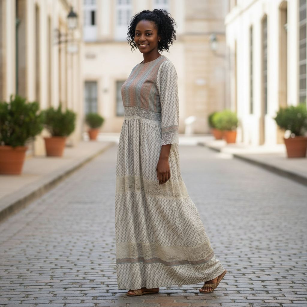 Robe longue bohème chic femme en soie et dentelle, manches longues élégante
