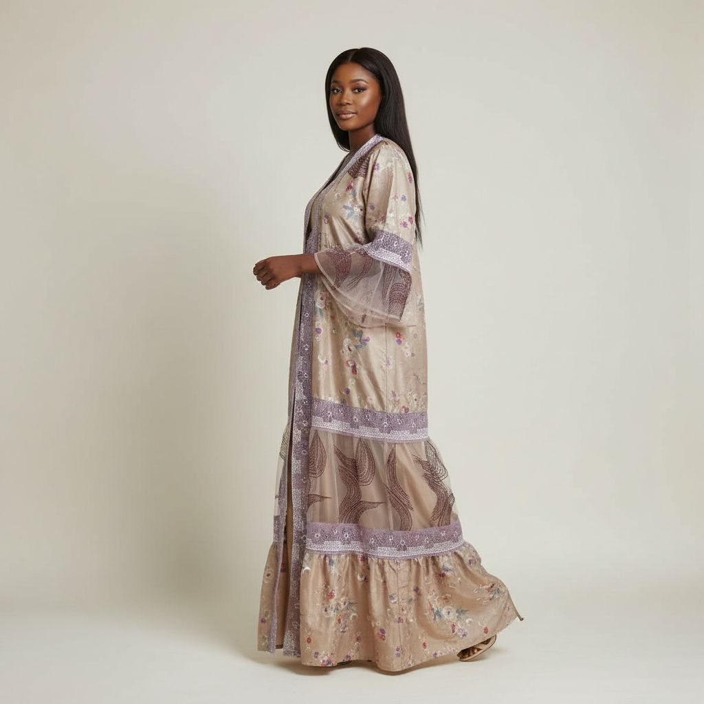 Robe longue bohème chic femme soie et dentelle élégante manches évasées