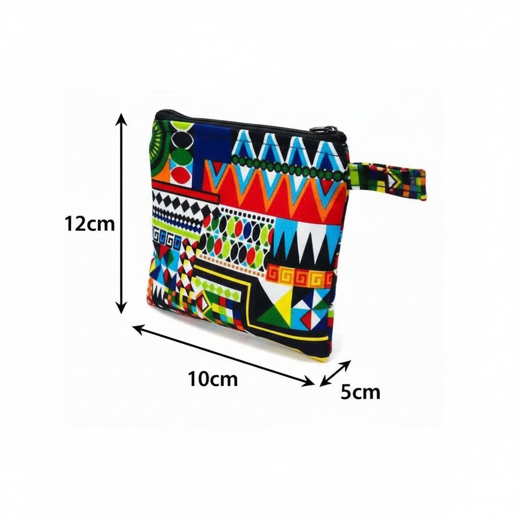 Sac pochette géométrique bleu rouge orange, pochette motif africain femme