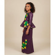 Ensemble cérémonie fille mauve foncé 11 ans, jupe et haut floral chic