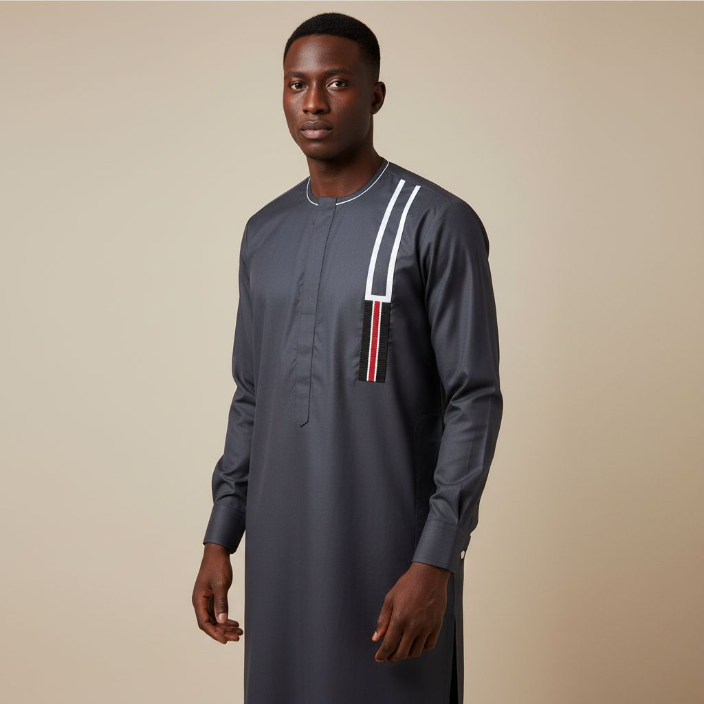 Chemise homme coton bleu foncé élégante col rond, manches longues, coupe droite