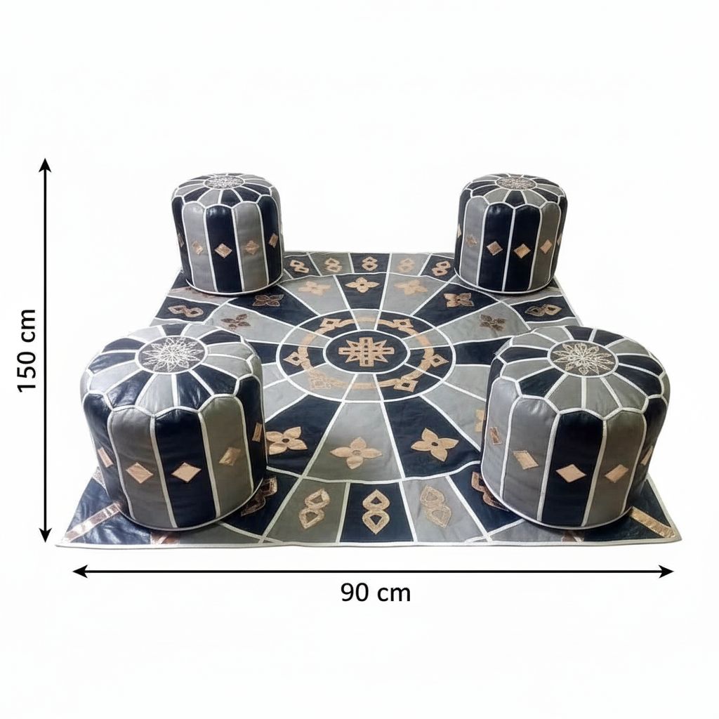 Tapis berbère cuir gris noir doré