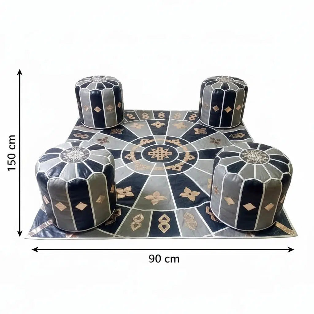 Tapis berbère cuir gris noir doré