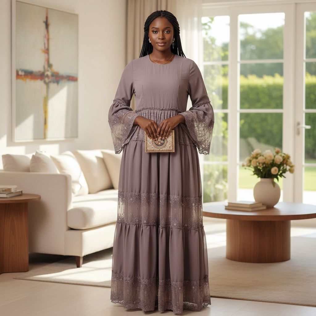 Robe évasée femme taupe dentelle bohème