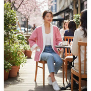 Kimono femme tissé main rose rouge – Veste kimono moderne chic, fait main unique