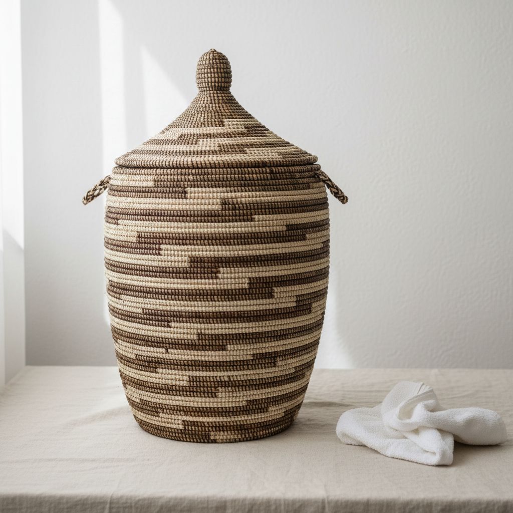 Panier à linge grande capacité beige marron tressé main bohème chic