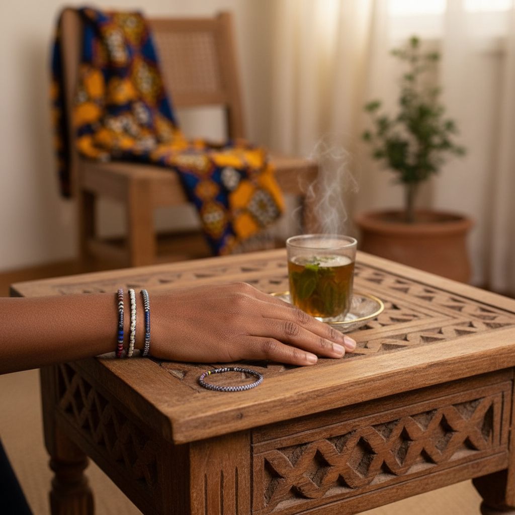 Bracelet touareg tissé multicolore artisanal femme