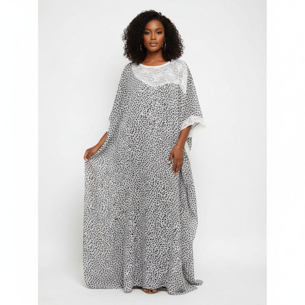 Robe longue imprimé léopard femme tigré noir et blanc avec dentelle chic