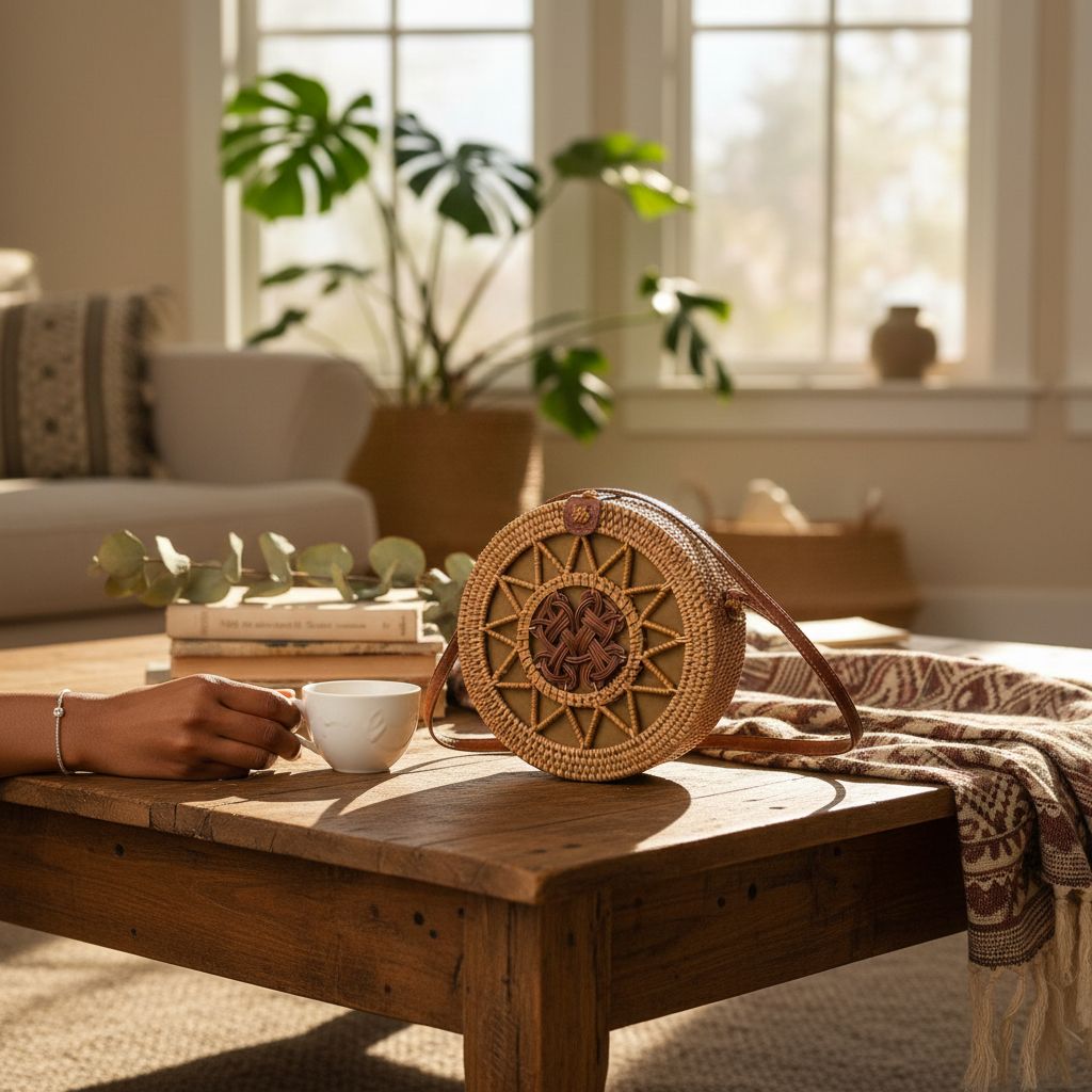 Sac bandoulière rotin fait main bohème chic