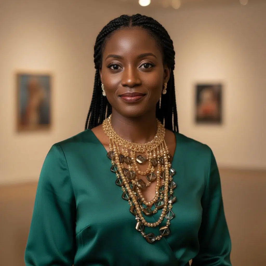 Collier multi rangs doré femme avec des perles ambrées