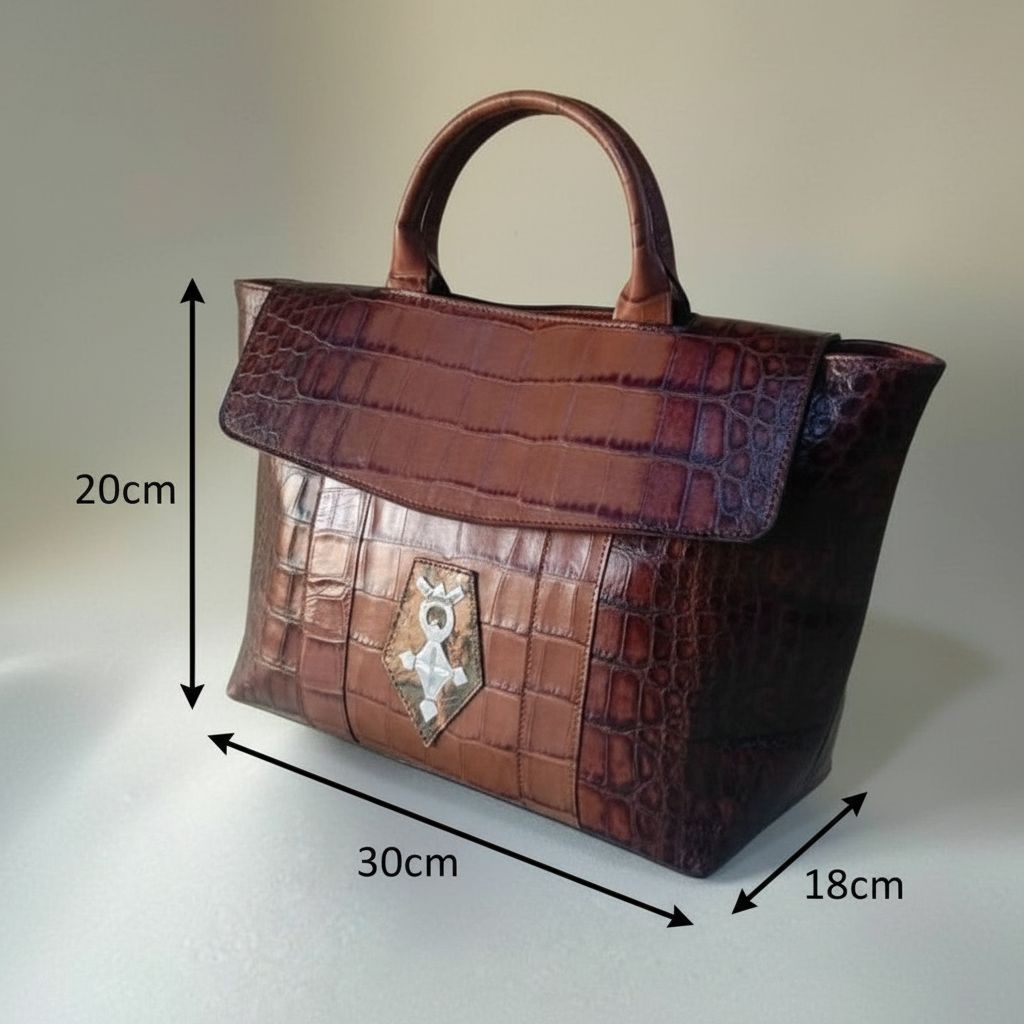 Sac à main cuir femme fait main marron, croix Agadez, style croco luxe