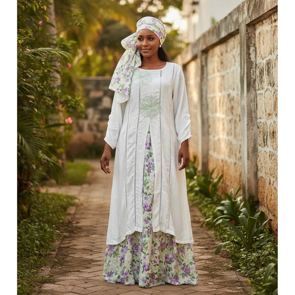 Robe deux pièces en lin blanc caché