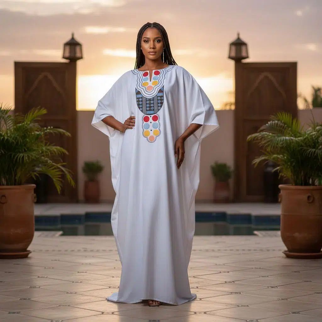 Boubou femme cérémonie coton blanc brodé – robe africaine chic élégante