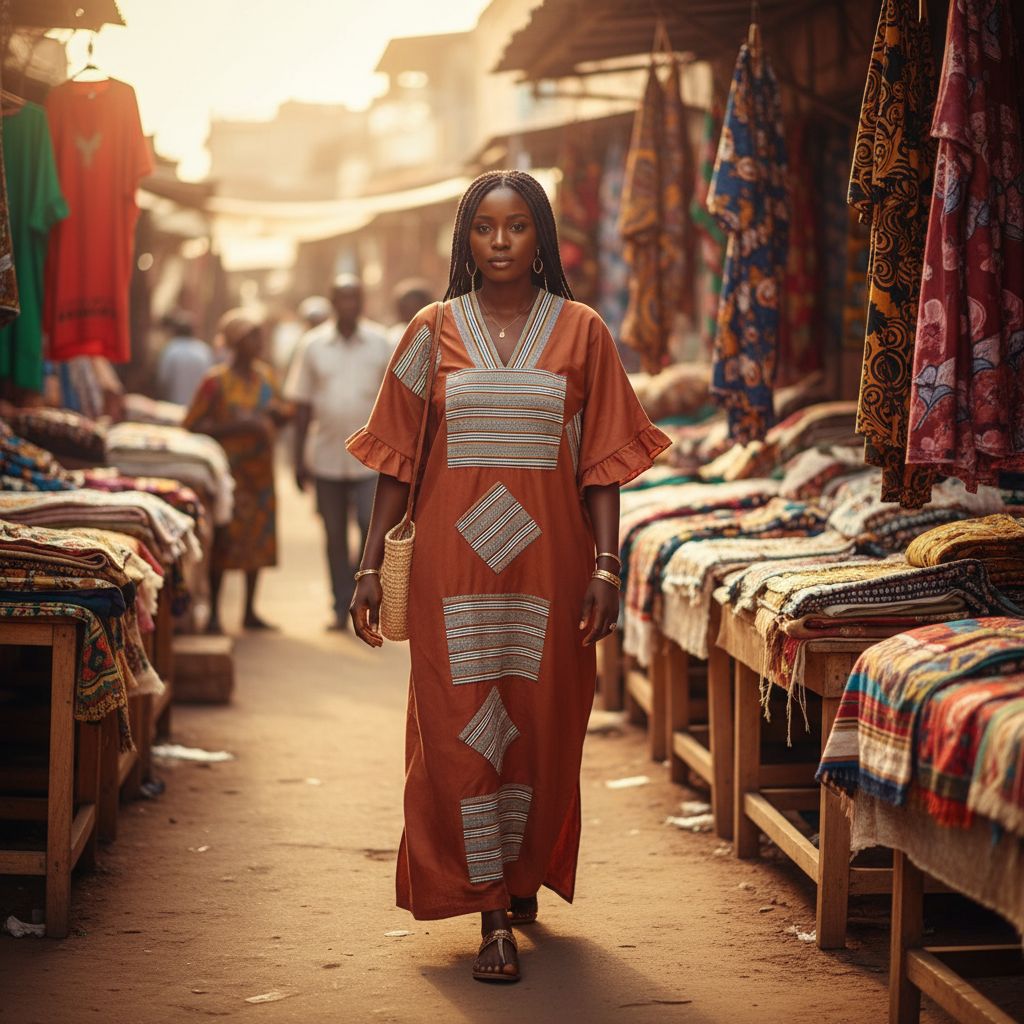 Robe tunique dame en coton avec motif pagne tissé chic ethnique