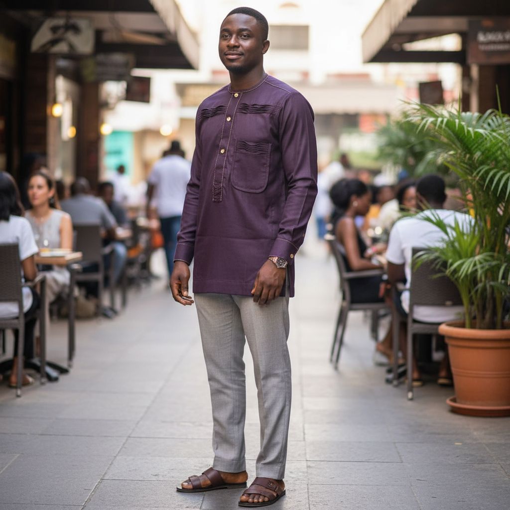 Vêtement homme coton col mao tunique élégante couleur Meve artisanale