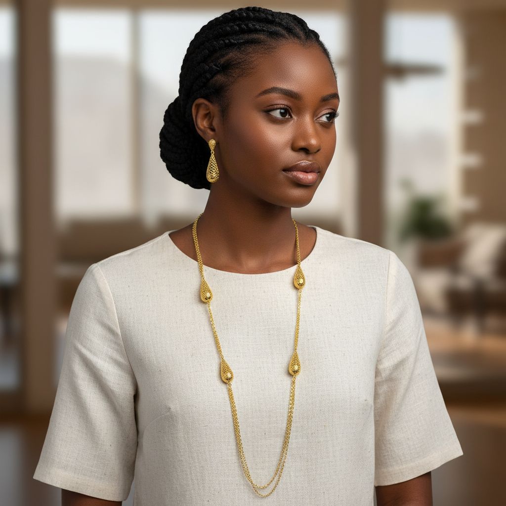 Chaîne longue dorée femme – Collier élégant pour soirée ou mariage